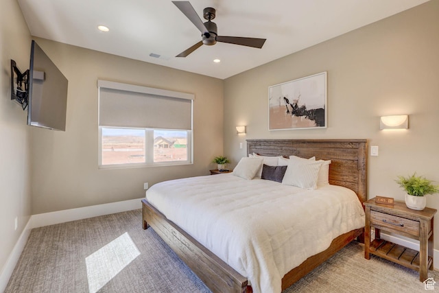 4971 S Cattail Way, Washington, UT 84780 - carpeted bedroom with visible vents, baseboards, recessed lighting, and a ceiling fan