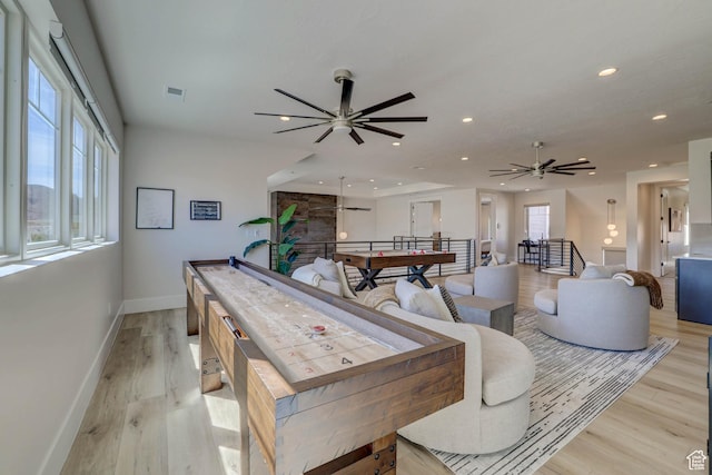 4971 S Cattail Way, Washington, UT 84780 - game room with visible vents, baseboards, ceiling fan, recessed lighting, and light wood-style flooring