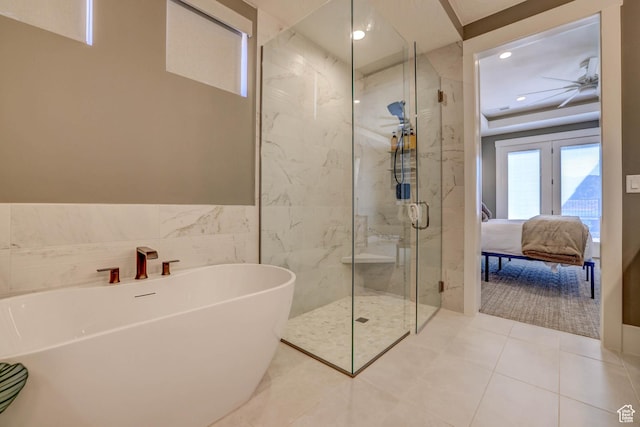 4971 S Cattail Way, Washington, UT 84780 - ensuite bathroom featuring a freestanding bath, recessed lighting, ensuite bathroom, and a marble finish shower