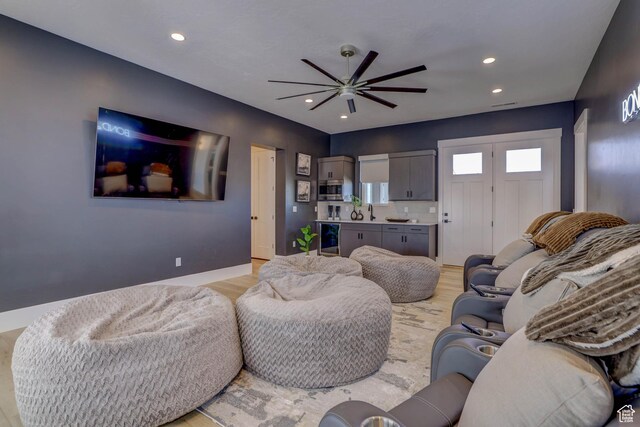 4971 S Cattail Way, Washington, UT 84780 - living area featuring light wood-style floors, ceiling fan, baseboards, and recessed lighting