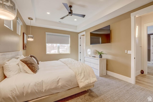 4971 S Cattail Way, Washington, UT 84780 - bedroom with visible vents, baseboards, a raised ceiling, a ceiling fan, and recessed lighting