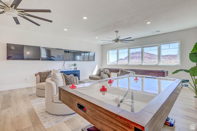 4971 S Cattail Way, Washington, UT 84780 - rec room featuring light wood-style flooring, ceiling fan, visible vents, and recessed lighting