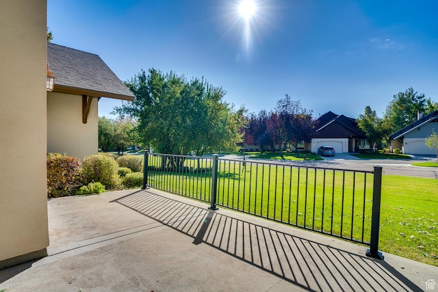 view of patio / terrace with a garage