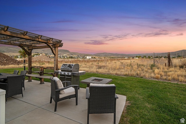 1007 S Weathervane Way, Heber City, UT 84032 - view of patio / terrace with a fire pit, a pergola, a mountain view, and area for grilling