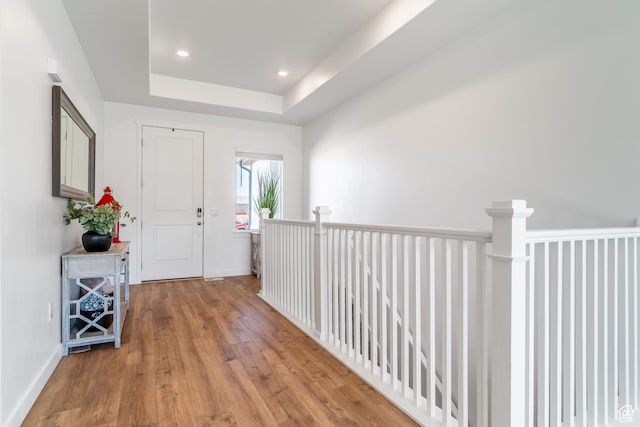 434 S Madeline Ct, Grantsville, UT 84029 - entrance foyer featuring recessed lighting, a tray ceiling, light wood finished floors, and baseboards