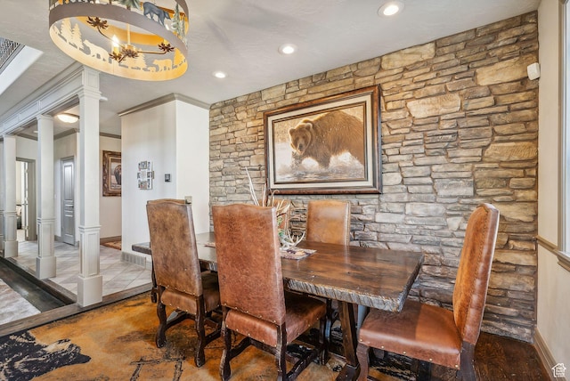 8938 N Canyon Wash Dr, Eagle Mountain, UT 84005 - dining space featuring an inviting chandelier, decorative columns, and recessed lighting
