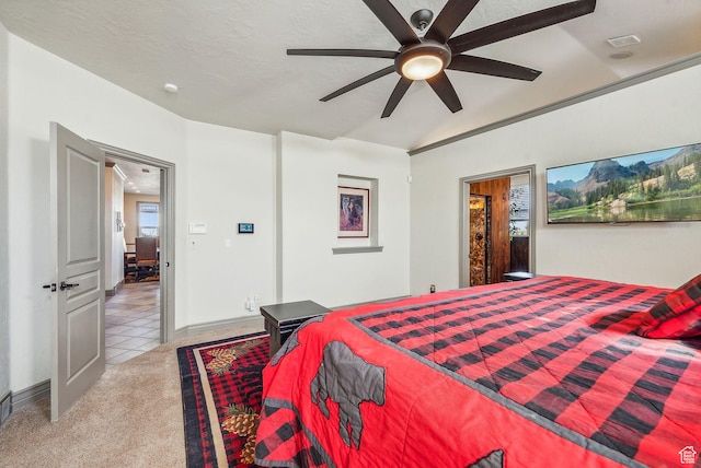 8938 N Canyon Wash Dr, Eagle Mountain, UT 84005 - carpeted bedroom with visible vents, ceiling fan, and a textured ceiling