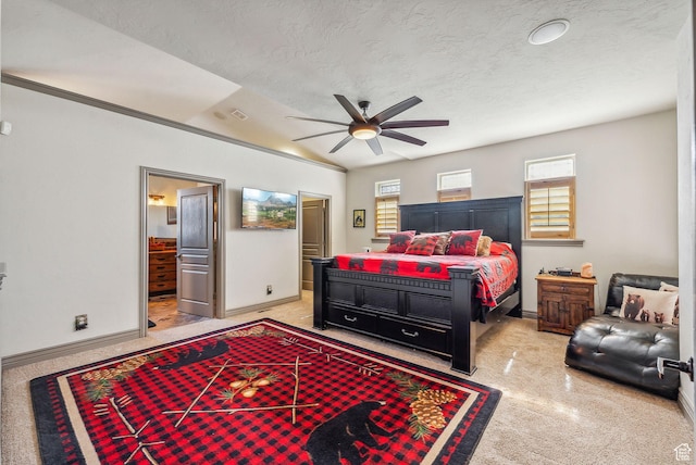 8938 N Canyon Wash Dr, Eagle Mountain, UT 84005 - bedroom featuring light speckled floor, connected bathroom, a textured ceiling, and baseboards