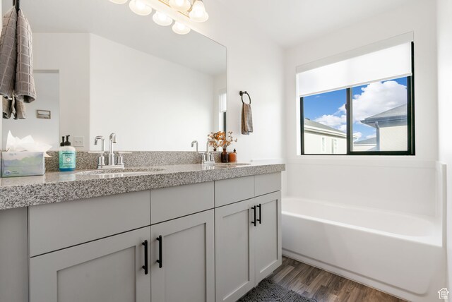 7152 N Brook Rdg, Eagle Mountain, UT 84005 - bathroom featuring vanity, wood-type flooring, and a bathing tub
