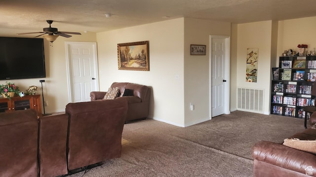 804 W Obsidian Dr S, St George, UT 84770 - carpeted living area featuring ceiling fan, baseboards, and visible vents