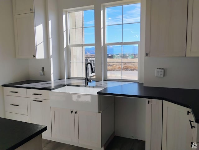 2390 W 5190 N Unit 4, Cedar City, UT 84721 - kitchen featuring dark wood-type flooring, kitchen peninsula, sink, and white cabinets