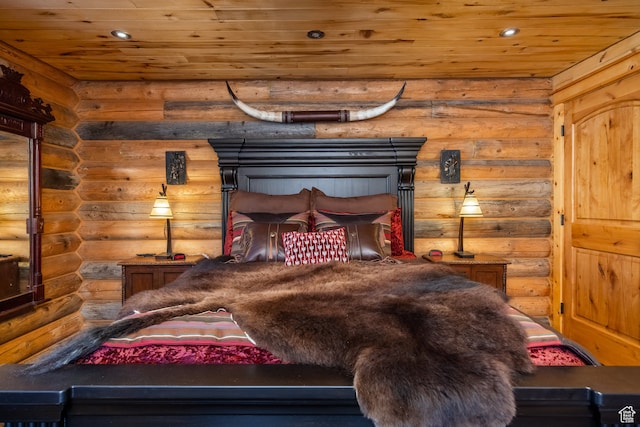 18906 N Canyon Rd, Whiterocks, UT 84085 - bedroom with wooden ceiling and rustic walls