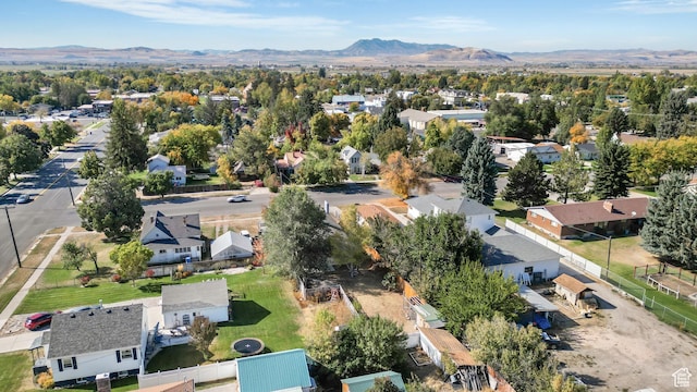 aerial view with a mountain view and a residential view