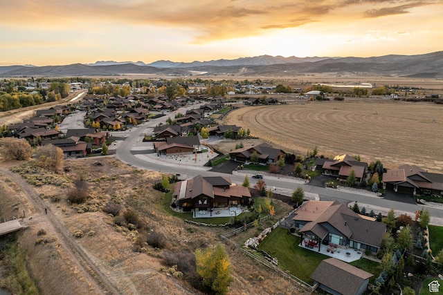 aerial view at dusk with a mountain view