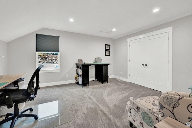 170 E 3900 N, North Ogden, UT 84414 - home office featuring recessed lighting, carpet floors, baseboards, and lofted ceiling