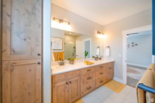 bathroom featuring vanity and walk in shower