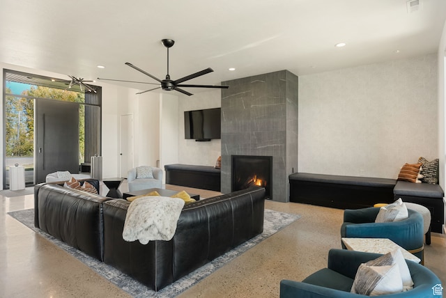70 W 350 S, Garden City, UT 84028 - living room featuring a large fireplace and ceiling fan