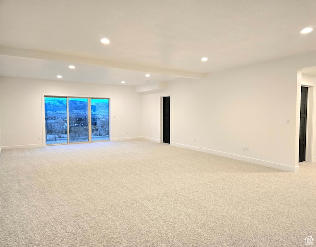 556 N Olympic Way Unit 38, Midway, UT 84049 - empty room featuring recessed lighting, light carpet, baseboards, and beam ceiling