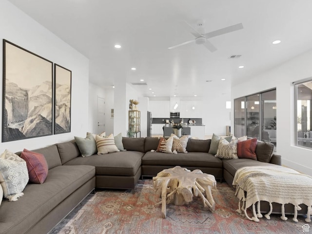 3193 S Hideaway Pl, Hurricane, UT 84737 - living area with recessed lighting, a ceiling fan, and visible vents