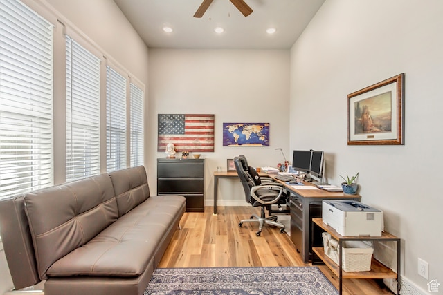 1441 E Snowflake Ave N, Eagle Mountain, UT 84005 - office featuring ceiling fan and light hardwood / wood-style flooring