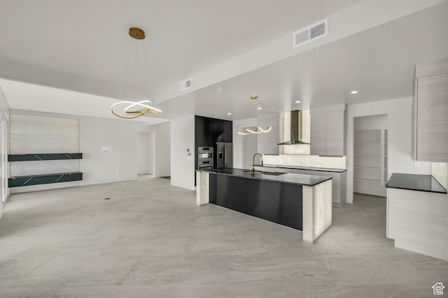 734 S 1220 W, Hurricane, UT 84737 - kitchen with dark countertops, visible vents, modern cabinets, and wall chimney exhaust hood