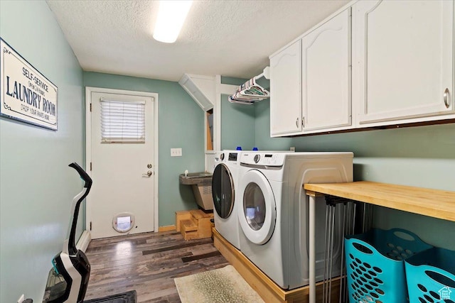 1286 N Fairfield E, Layton, UT 84040 - clothes washing area featuring cabinets, a textured ceiling, dark wood-type flooring, and washing machine and clothes dryer