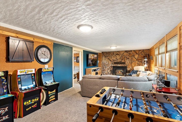 1286 N Fairfield E, Layton, UT 84040 - rec room featuring a wood stove, carpet floors, and a textured ceiling