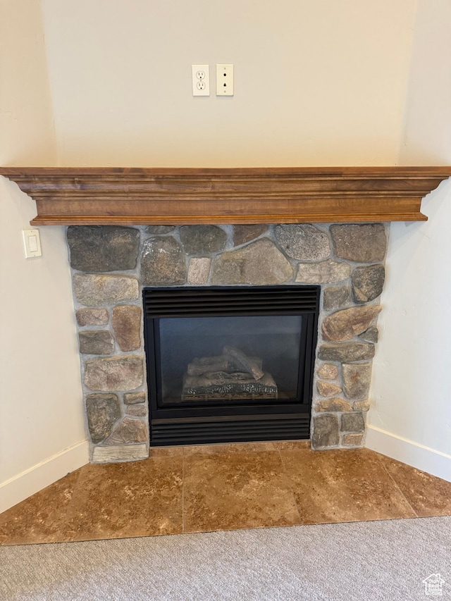 1260 N 200 W, Bountiful, UT 84010 - room details with baseboards, carpet, and a stone fireplace