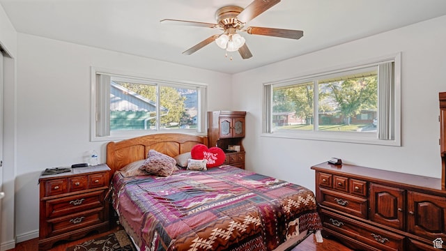 535 N 300 E, Brigham City, UT 84302 - bedroom featuring a ceiling fan, multiple windows, and wood finished floors