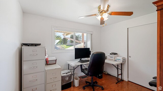 535 N 300 E, Brigham City, UT 84302 - office area featuring ceiling fan and light wood finished floors