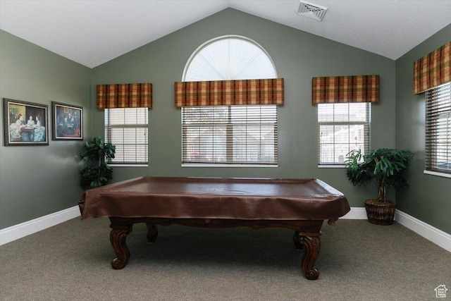 242 E 2230 N Unit A, North Logan, UT 84341 - rec room featuring vaulted ceiling, carpet flooring, baseboards, and billiards table