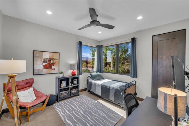 644 W Wild Indigo Way, Ivins, UT 84738 - carpeted bedroom with baseboards, recessed lighting, and a ceiling fan