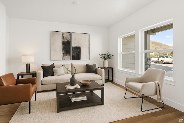 living room featuring baseboards and wood finished floors