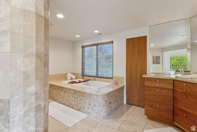 3797 Blacksmith Rd, Park City, UT 84098 - full bathroom with vanity, a bath, tile patterned floors, and recessed lighting
