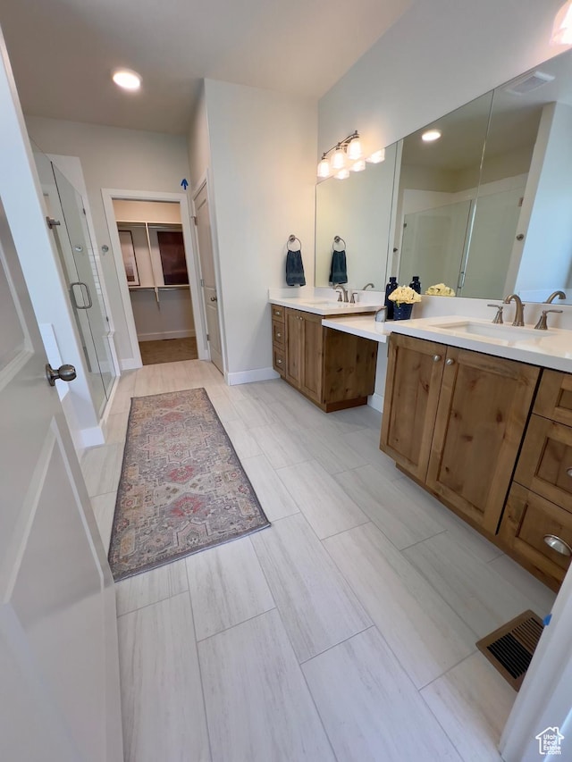 1491 N Starry Way Unit 218, Saratoga Springs, UT 84045 - full bath featuring a shower stall, two vanities, baseboards, and recessed lighting