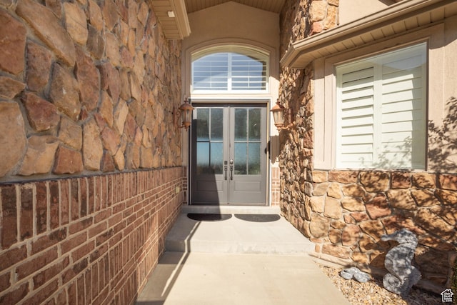 14714 S Pristine Dr E, Draper, UT 84020 - doorway to property featuring french doors and stone siding
