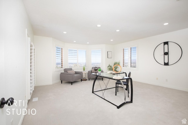 14714 S Pristine Dr E, Draper, UT 84020 - home office featuring baseboards, light carpet, and recessed lighting