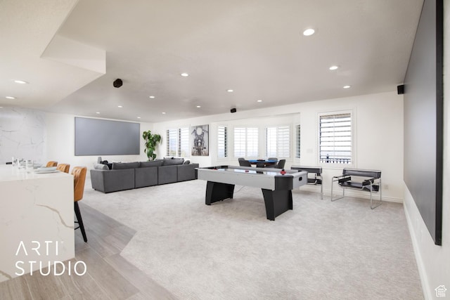 14714 S Pristine Dr E, Draper, UT 84020 - game room with recessed lighting, baseboards, and light colored carpet