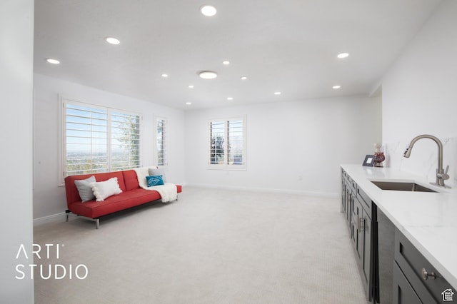 14714 S Pristine Dr E, Draper, UT 84020 - sitting room with baseboards, light carpet, and recessed lighting