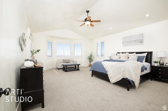 14714 S Pristine Dr E, Draper, UT 84020 - carpeted bedroom with baseboards, ceiling fan, and vaulted ceiling