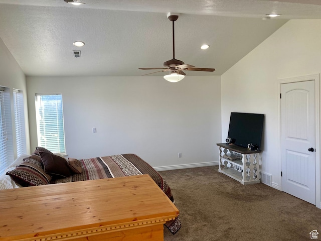 5046 W 4250 S, West Haven, UT 84401 - carpeted bedroom featuring lofted ceiling, a textured ceiling, visible vents, and baseboards