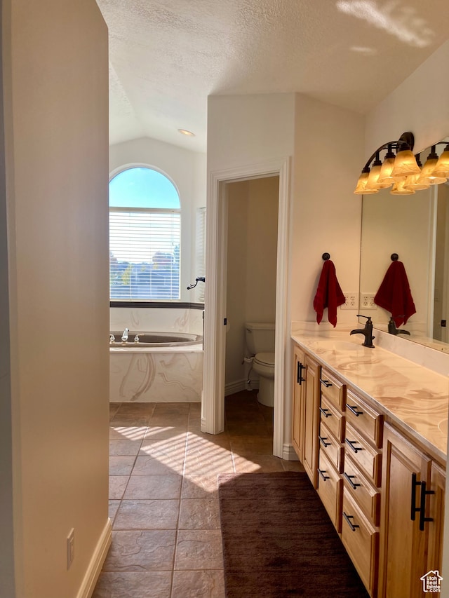 5046 W 4250 S, West Haven, UT 84401 - full bathroom featuring lofted ceiling, toilet, vanity, a textured ceiling, and a bath