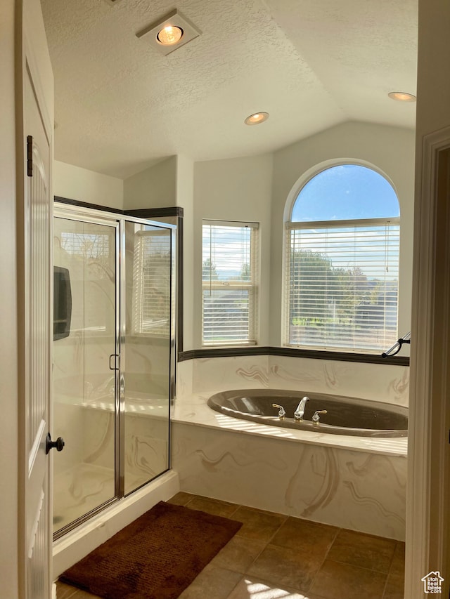 5046 W 4250 S, West Haven, UT 84401 - full bath featuring lofted ceiling, a garden tub, a shower stall, and a textured ceiling