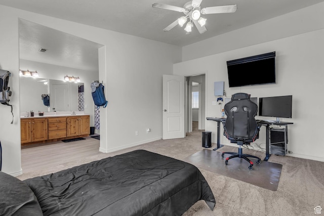 83 N 380 W, Orem, UT 84057 - bedroom featuring ensuite bath, ceiling fan, baseboards, and light carpet