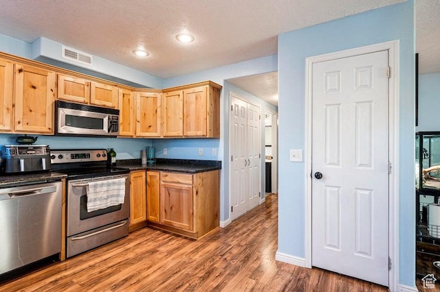 2668 N 550 W, Cedar City, UT 84721 - kitchen with stainless steel appliances, light wood-type flooring, a textured ceiling, recessed lighting, and baseboards