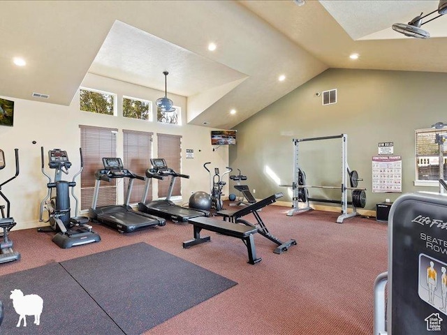 1138 N Shepard Creek Pkwy W Unit 2, Farmington, UT 84025 - gym with recessed lighting, high vaulted ceiling, and baseboards