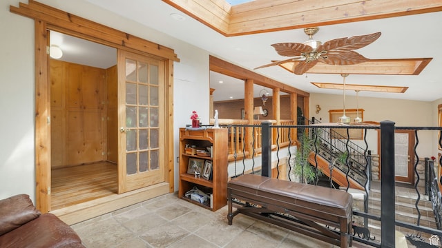 3640 E Aurora Cir, Salt Lake City, UT 84124 - corridor with a skylight, stone finish floor, and an upstairs landing