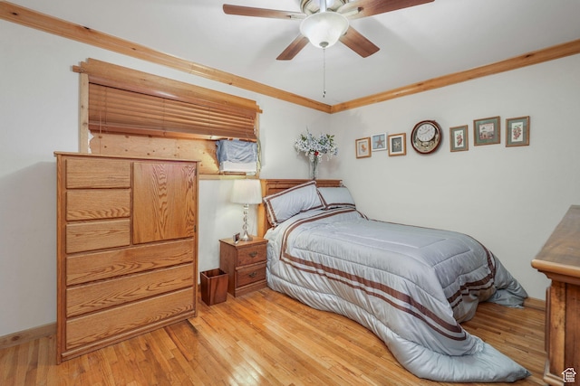 3640 E Aurora Cir, Salt Lake City, UT 84124 - bedroom with light wood-style floors, ceiling fan, and crown molding