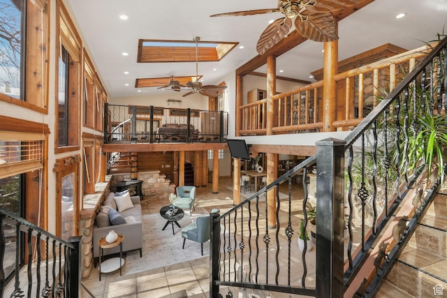 3640 E Aurora Cir, Salt Lake City, UT 84124 - interior space with stairs, a high ceiling, a ceiling fan, and recessed lighting