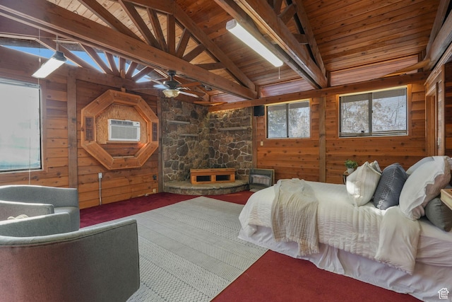 3640 E Aurora Cir, Salt Lake City, UT 84124 - bedroom featuring vaulted ceiling with beams, wood walls, and wood ceiling